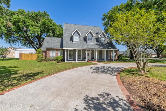 cape cod-style house with a porch and a front yard