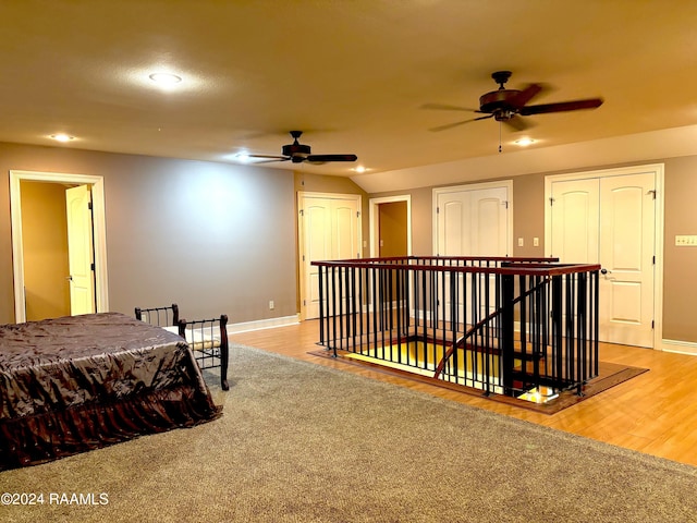 carpeted bedroom featuring multiple closets