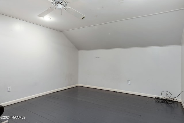 bonus room featuring ceiling fan, lofted ceiling, and dark wood-type flooring