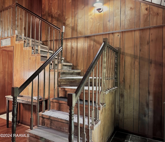 stairs with wooden walls