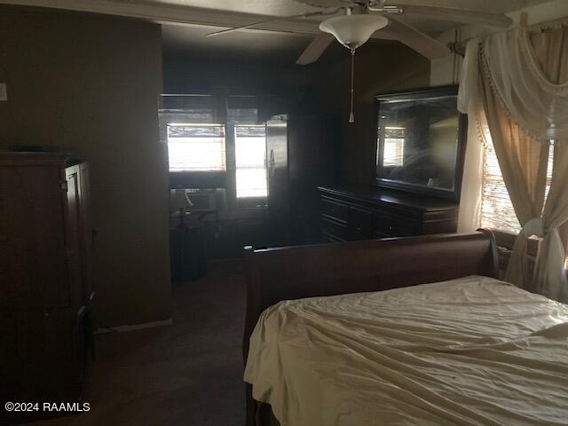 bedroom featuring multiple windows and ceiling fan