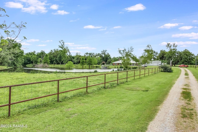 view of yard with a water view