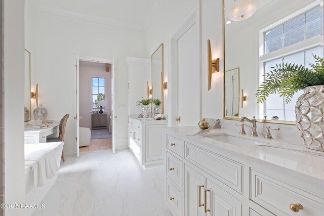 225 Gunter Grass Ct, Lafayette, LA 70508 - full bathroom featuring marble finish floor, crown molding, ensuite bathroom, and vanity