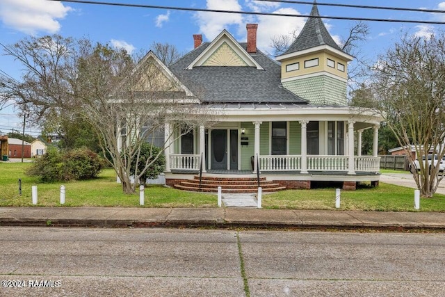 view of front of home featuring a porch and a front lawn