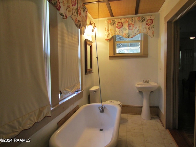 bathroom featuring sink, a bath, and toilet