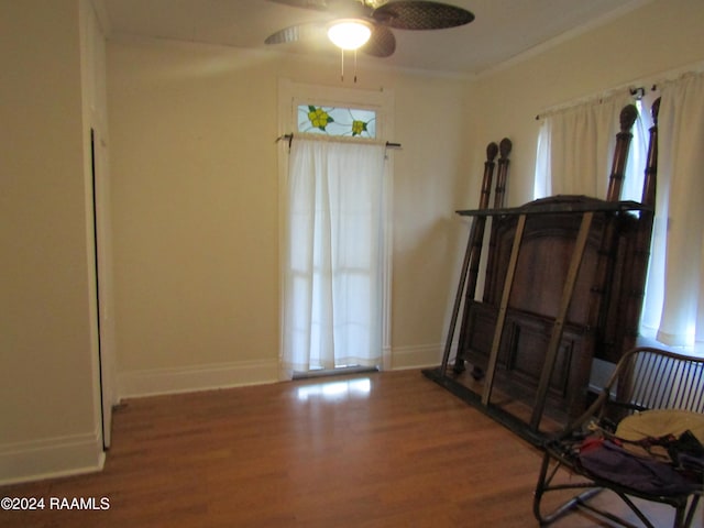 interior space featuring hardwood / wood-style floors and ceiling fan