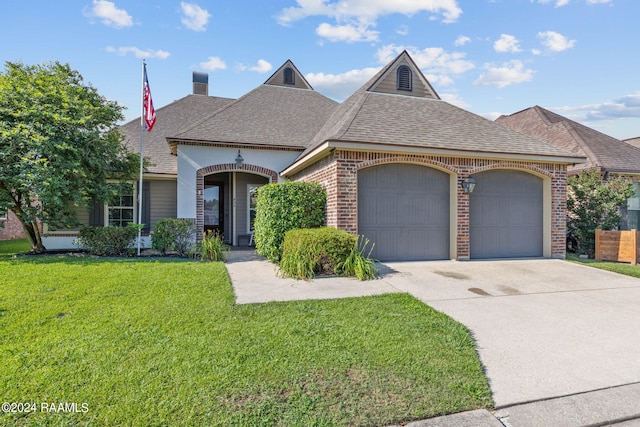 view of front of house with a garage and a front yard