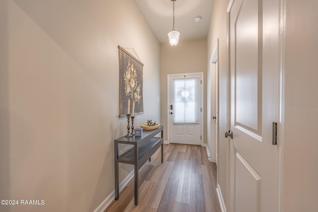 doorway to outside featuring hardwood / wood-style flooring