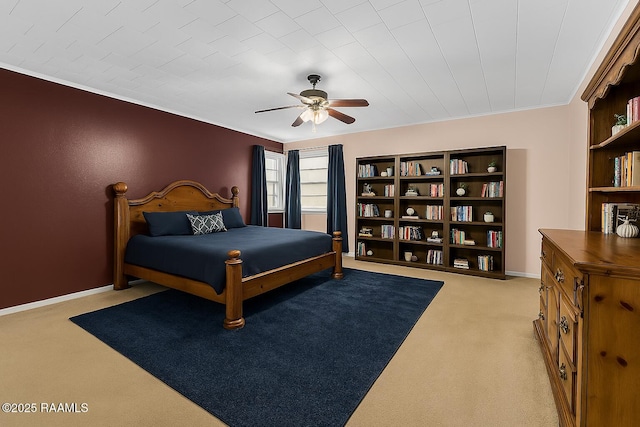 617 Cemetery Rd, Saint Martinville, LA 70582 - bedroom featuring light carpet, ornamental molding, and a ceiling fan
