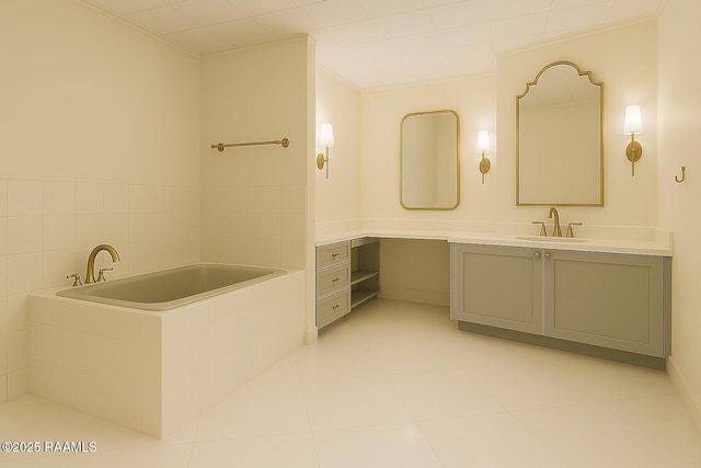 617 Cemetery Rd, Saint Martinville, LA 70582 - full bathroom with a garden tub, vanity, ornamental molding, and tile patterned floors