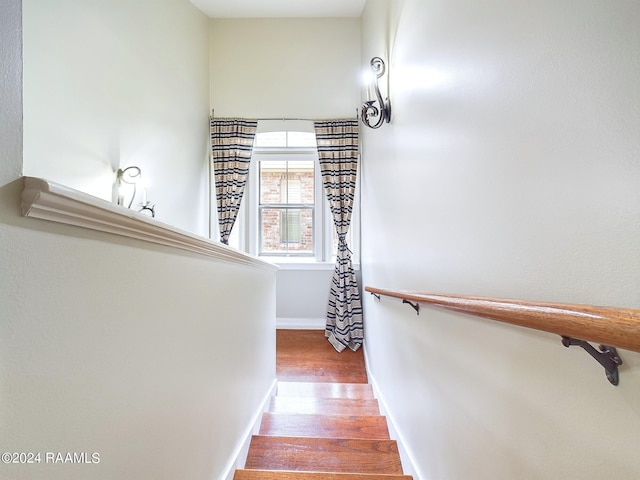 stairway featuring hardwood / wood-style floors