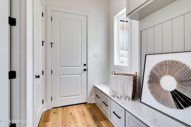 mudroom featuring light wood-type flooring