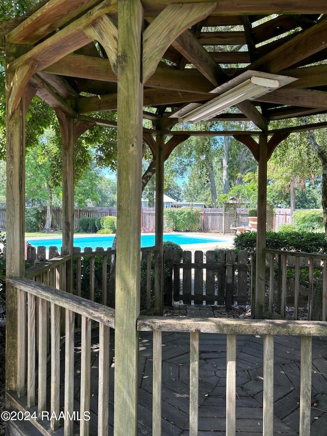 exterior space with a fenced in pool