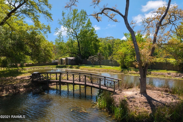 dock area featuring a water view