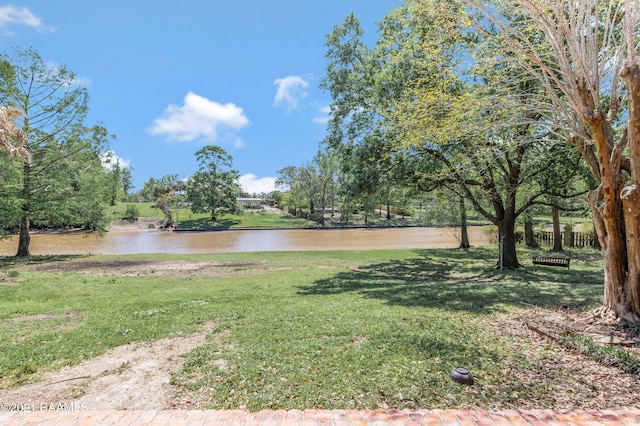 view of yard with a water view