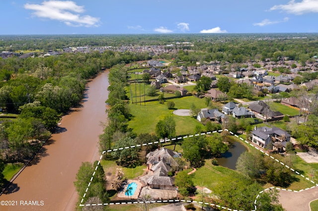 bird's eye view featuring a water view