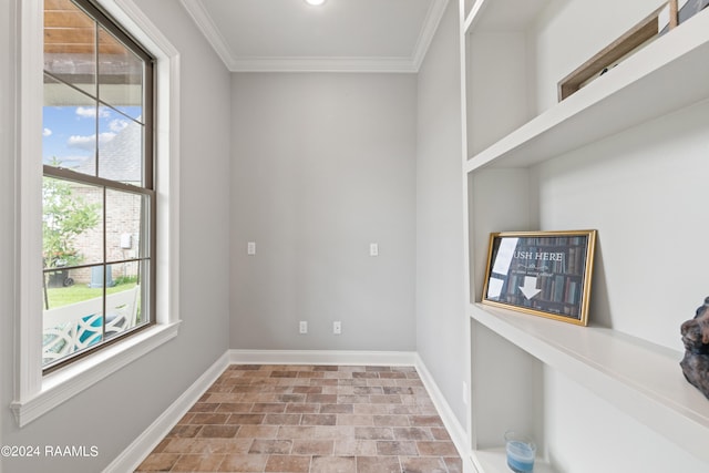 empty room with crown molding and plenty of natural light