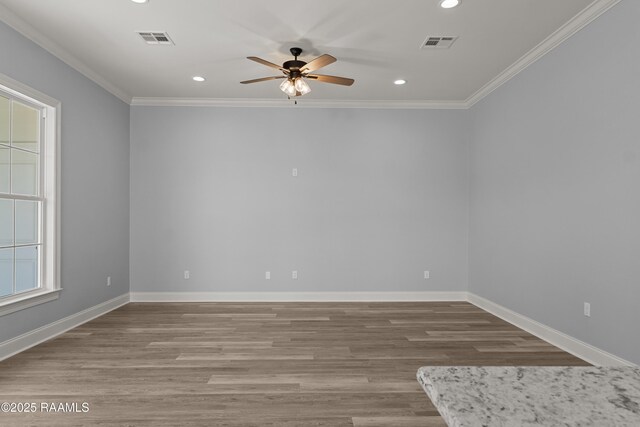 210 E D St, Rayne, LA 70578 - spare room featuring recessed lighting, visible vents, a ceiling fan, and ornamental molding