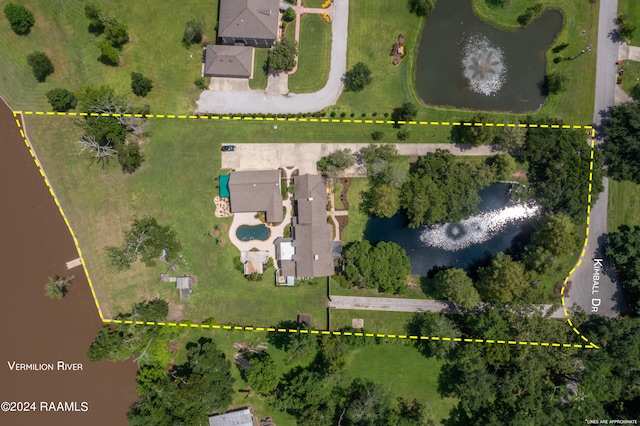 120 Kimball Dr, Lafayette, LA 70508 - aerial view of property's location with a large body of water and property parcel outlined