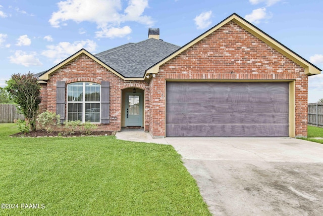 view of front property with a garage and a front lawn