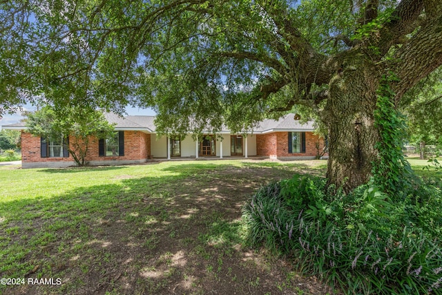 ranch-style home featuring a front lawn