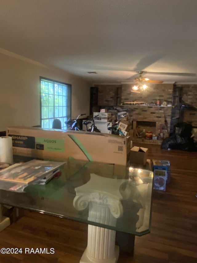 dining room featuring ceiling fan and wood-type flooring