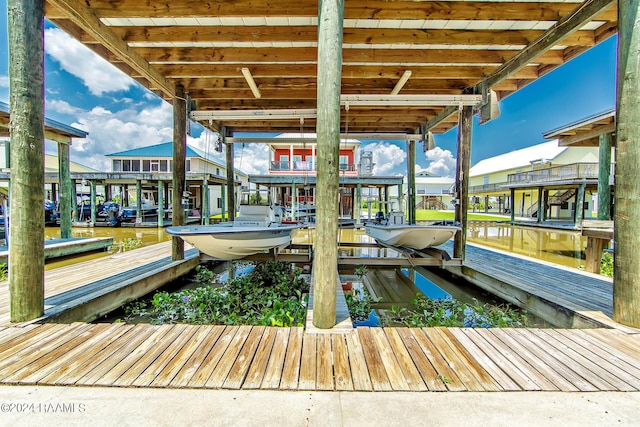 dock area featuring a water view