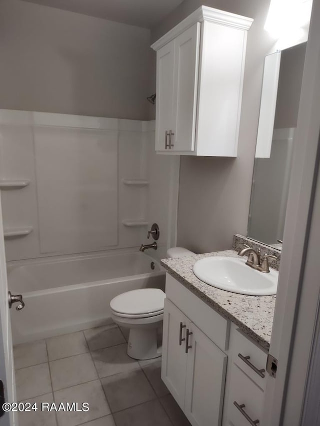 full bathroom with toilet, shower / tub combination, vanity, and tile patterned floors