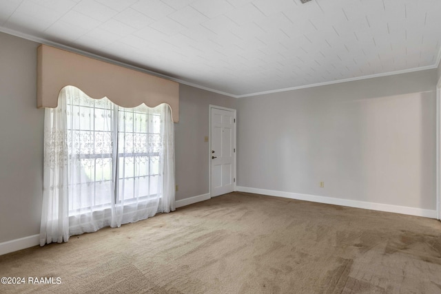 carpeted spare room featuring ornamental molding