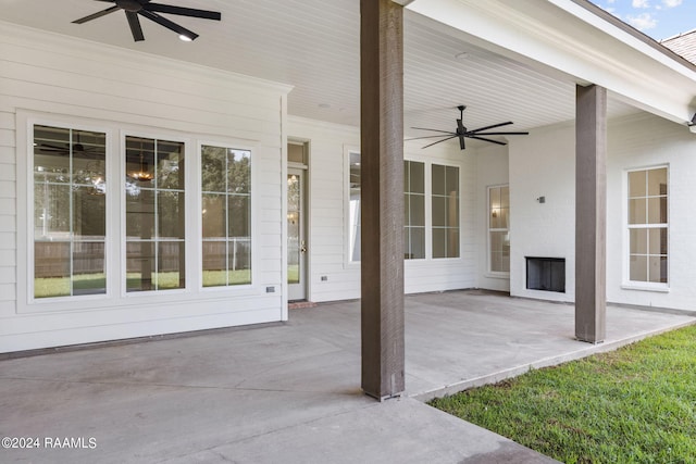 view of patio with ceiling fan