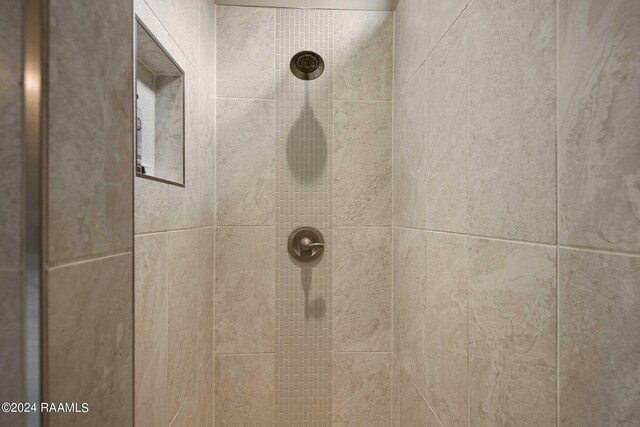 interior details featuring a tile shower