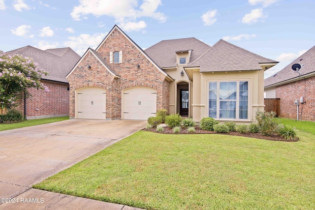 view of front facade with a garage and a front yard