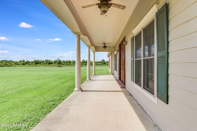 view of patio / terrace featuring ceiling fan