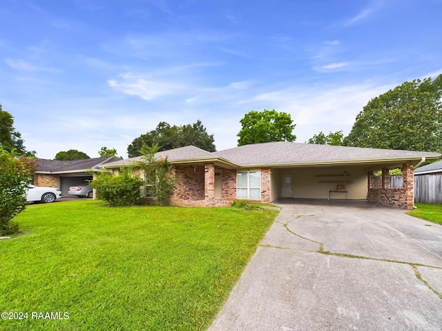 single story home with a carport and a front yard