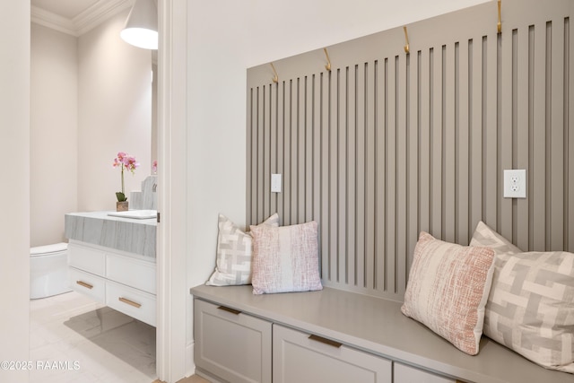 mudroom with crown molding