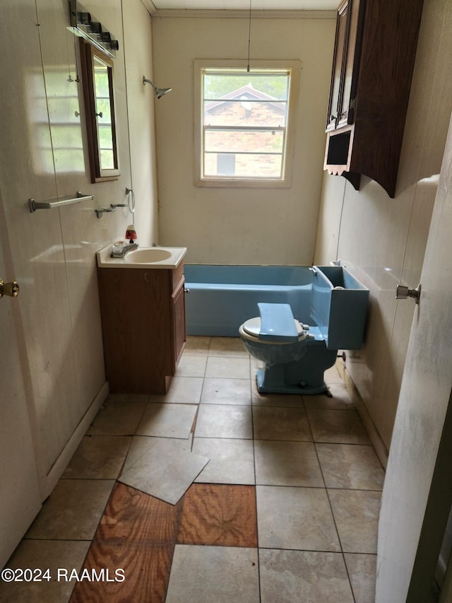 full bathroom featuring tile patterned flooring, toilet, vanity, and shower / bathtub combination