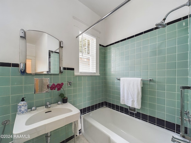 903 Myrtle Pl, Lafayette, LA 70506 - bathroom with tile walls, a sink, and tub / shower combination