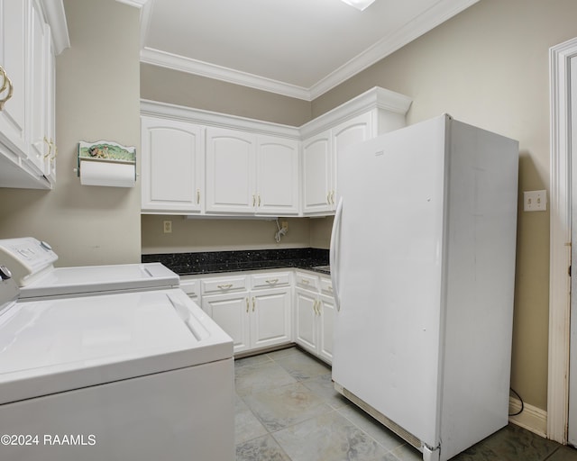 201 Marquette St, New Iberia, LA 70563 - washroom with independent washer and dryer, cabinet space, and crown molding