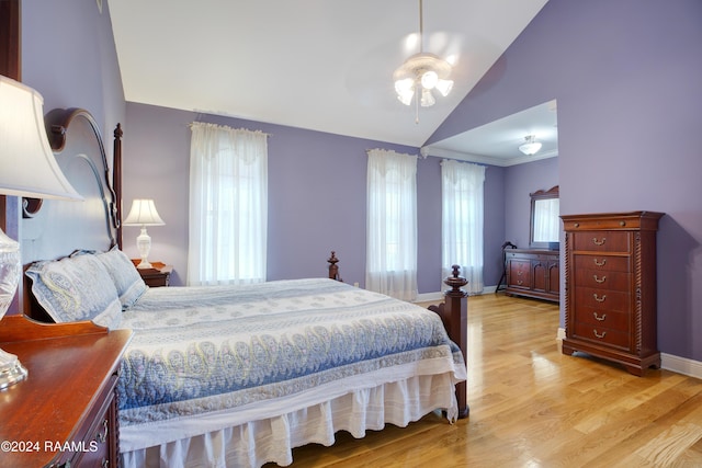 201 Marquette St, New Iberia, LA 70563 - bedroom featuring lofted ceiling, light wood-type flooring, baseboards, and ceiling fan