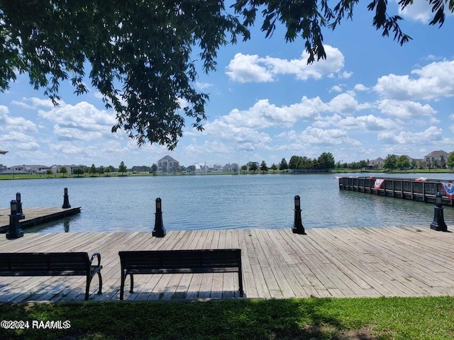 view of dock featuring a water view