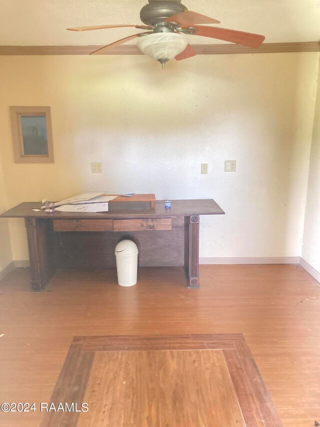 game room with ceiling fan and hardwood / wood-style flooring