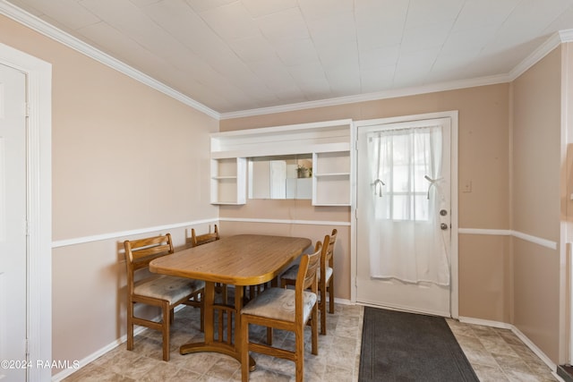 tiled dining space with ornamental molding