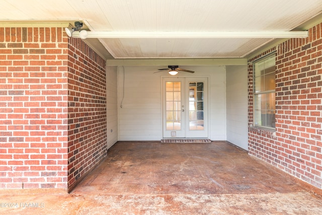 doorway to property with french doors and ceiling fan