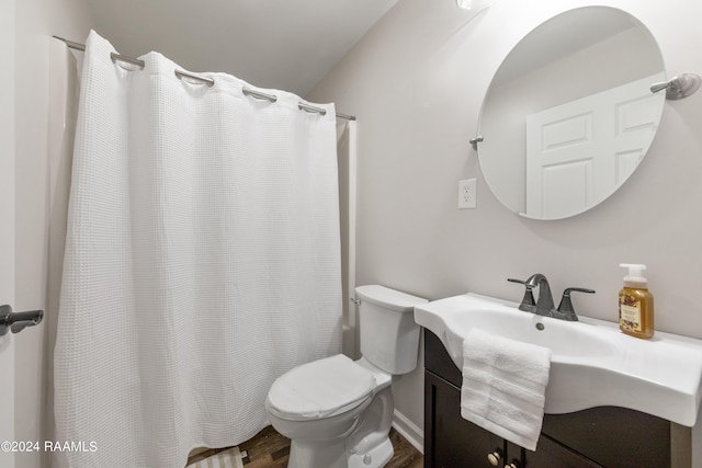 bathroom featuring vanity, toilet, and wood-type flooring