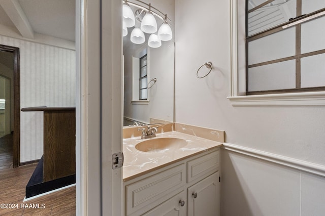 bathroom with vanity and wood-type flooring