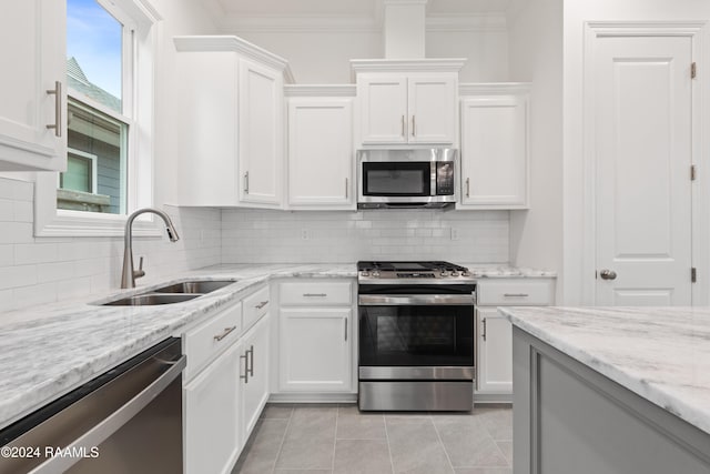 kitchen with sink, stainless steel appliances, and white cabinets