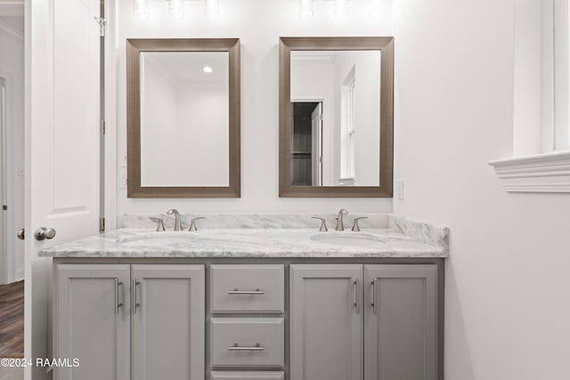 bathroom featuring hardwood / wood-style flooring and vanity