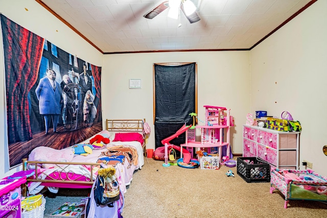 1605 Charity St, Abbeville, LA 70510 - bedroom featuring a ceiling fan, crown molding, and carpet