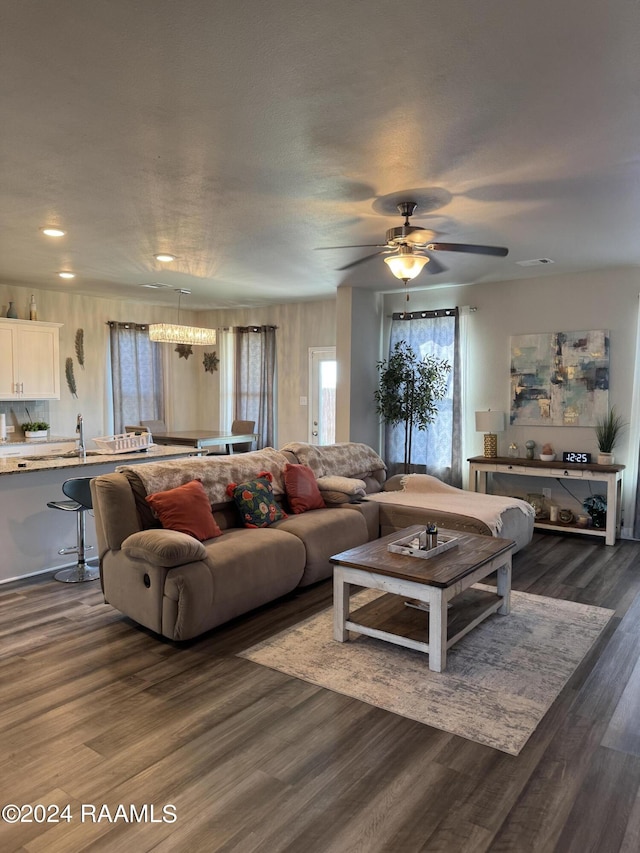 3134 Asbury Cir, Lake Charles, LA 70607 - living room with a ceiling fan and dark wood-style floors