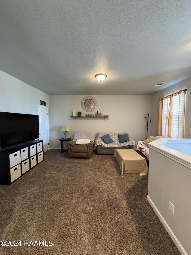 3134 Asbury Cir, Lake Charles, LA 70607 - living room featuring baseboards, a textured ceiling, visible vents, and carpet